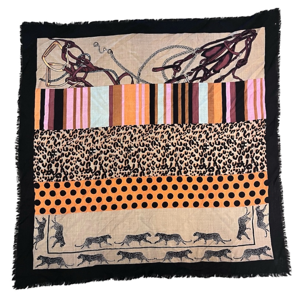Codello 100% Fine Wool Scarf - Equestrian Leopard Print Square